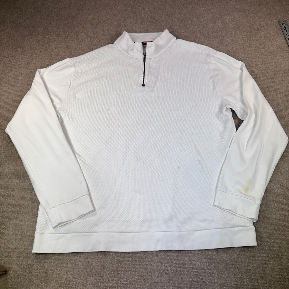 Bugatchi Mens XL White Textured Quarter Zip Pullover Sweater Mock Neck